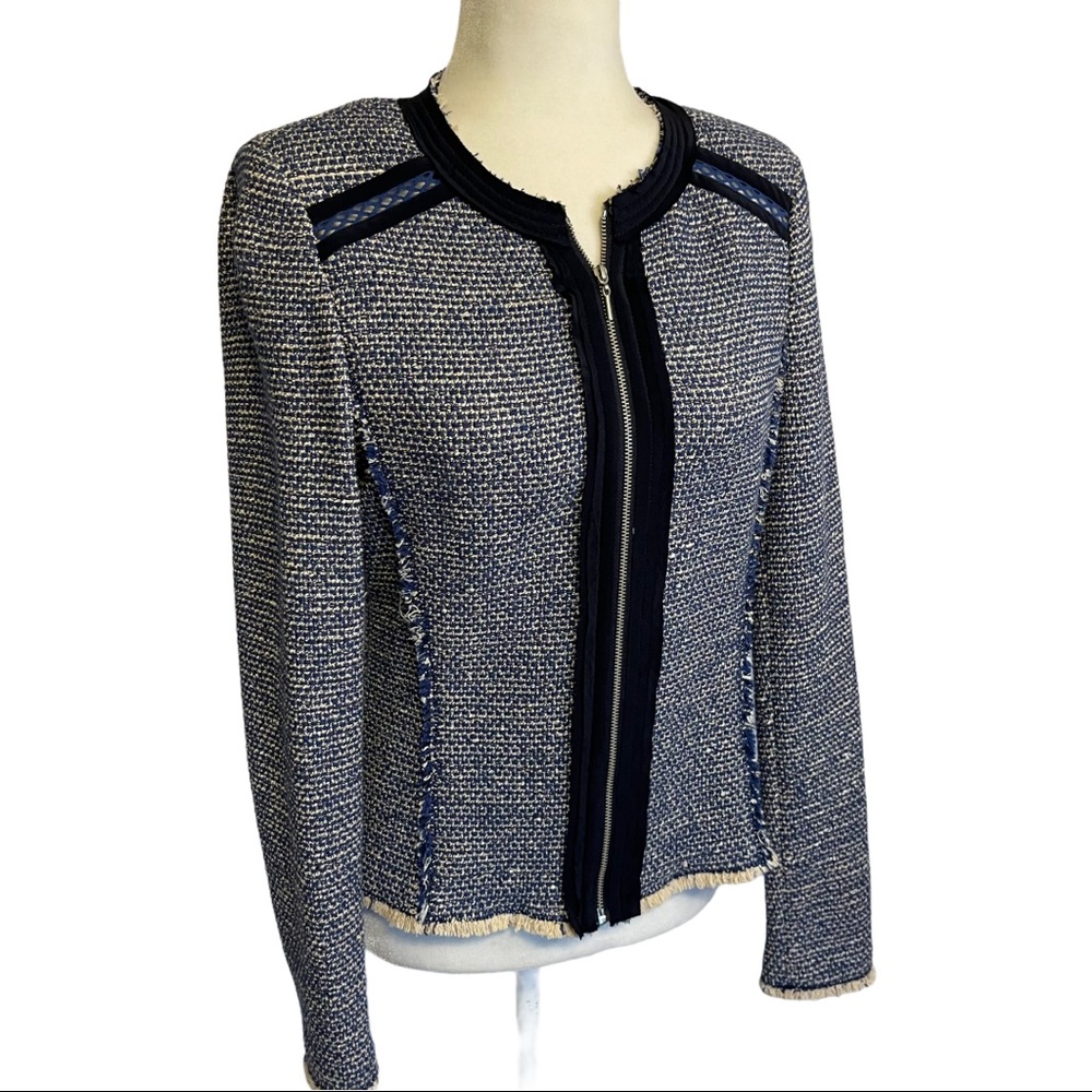 Rebecca Taylor Blue Metallic Tweed Zip Jacket Size 8
